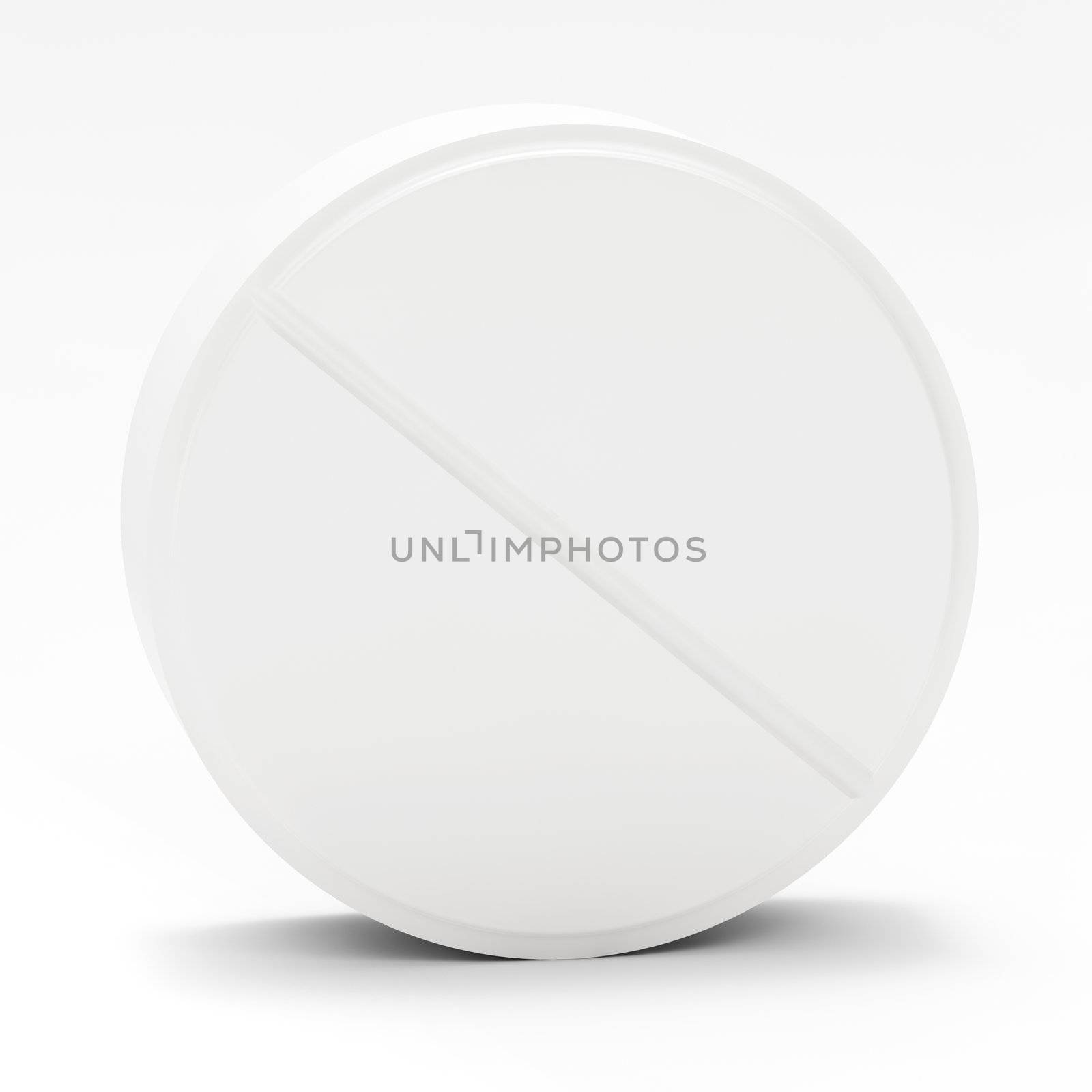 White medical pill on white background, with shadow