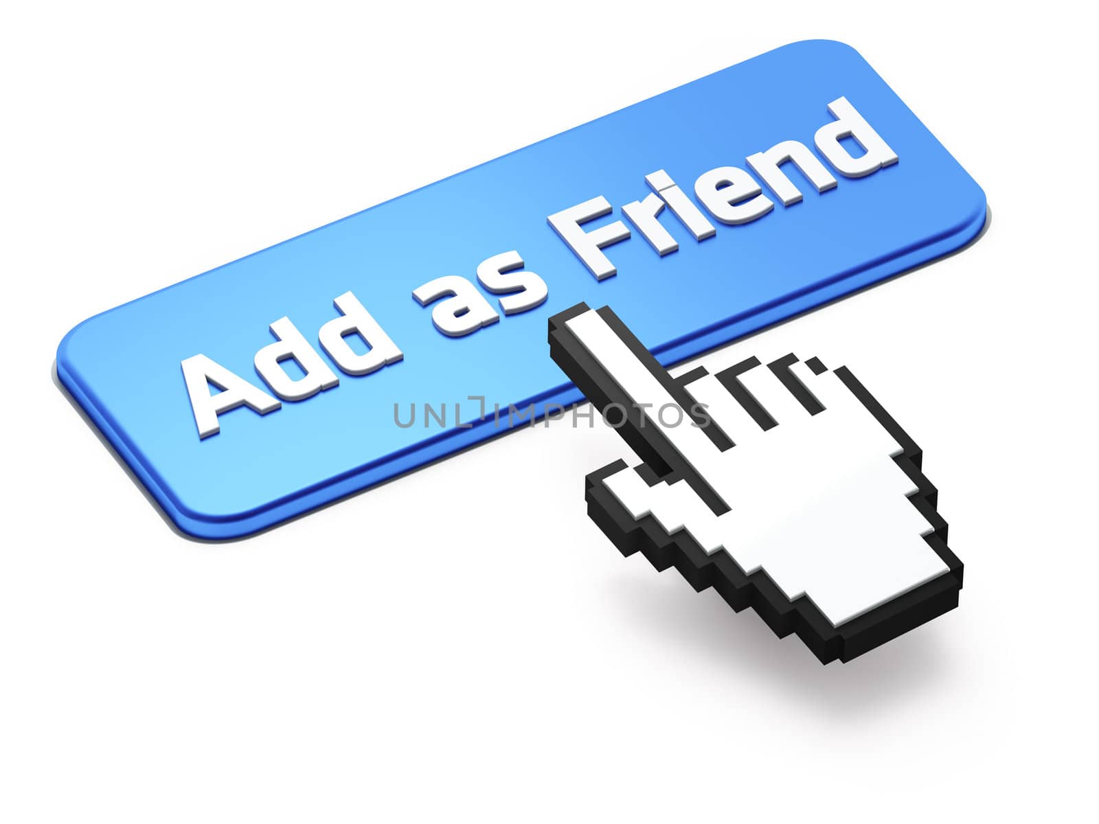 Hand-shaped mouse cursor press Add as Friend  button by maxkabakov