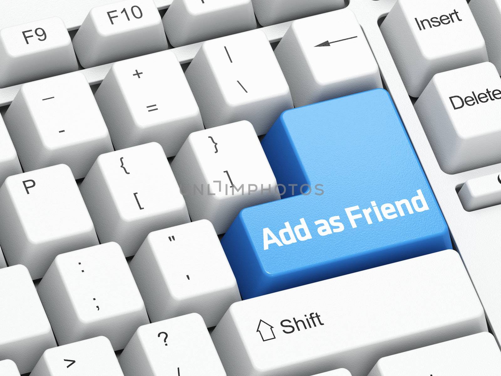 Keyboard with blue Add As Friend button, social network concept