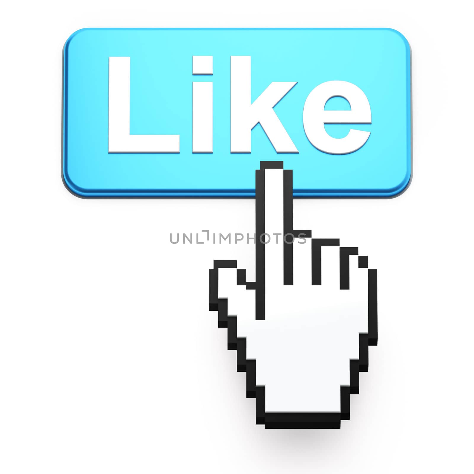 Hand-shaped mouse cursor press Like button on dark background