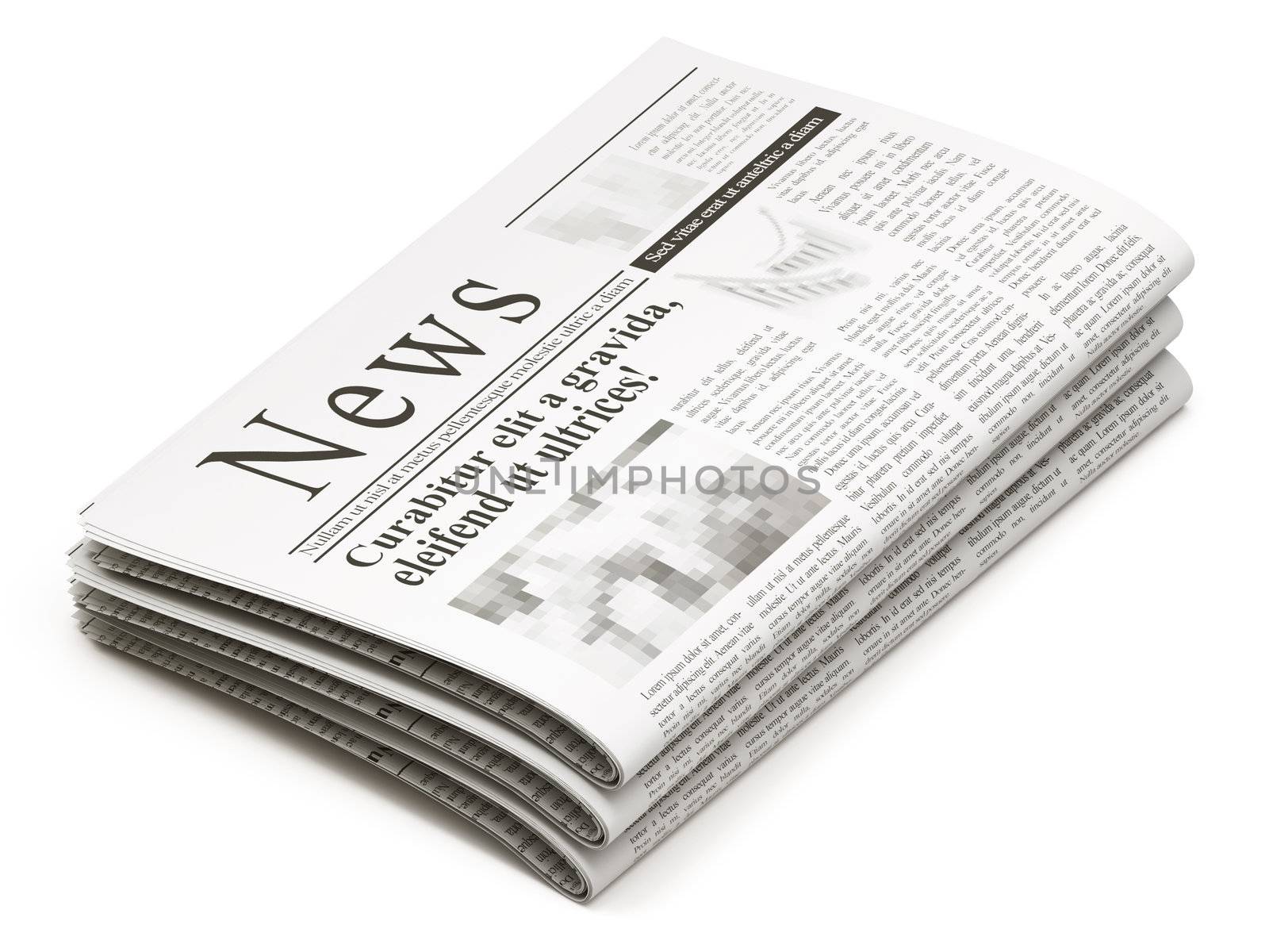 Newspapers stack on white background