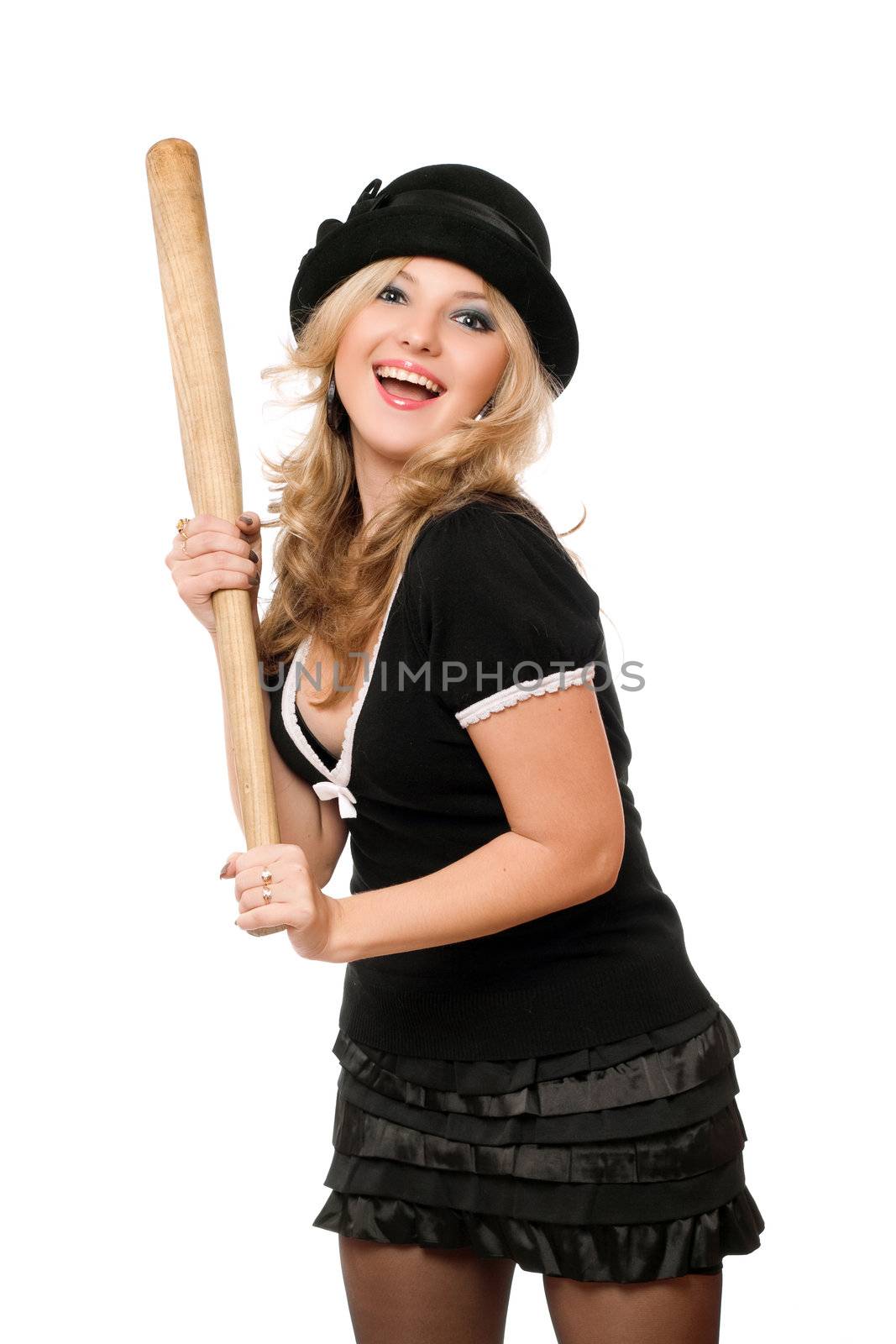 Portrait of cheerful girl with a bat in their hands