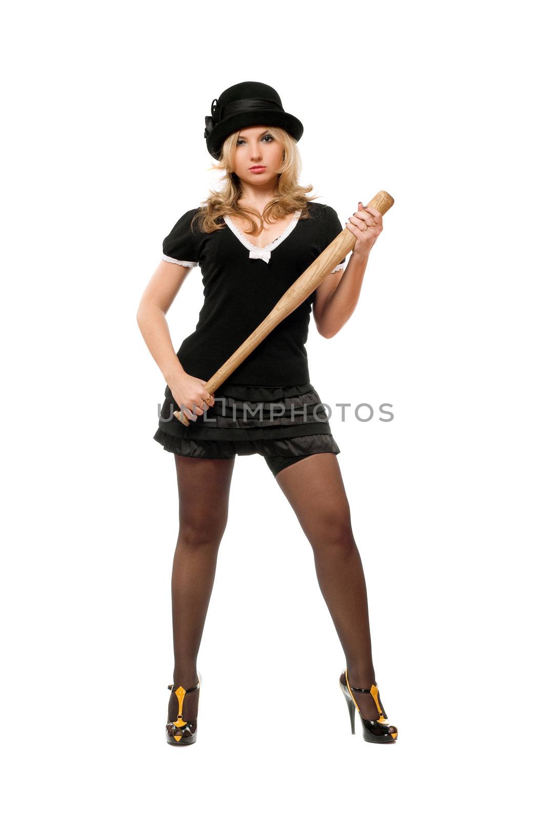 Beautiful young lady with a bat in their hands