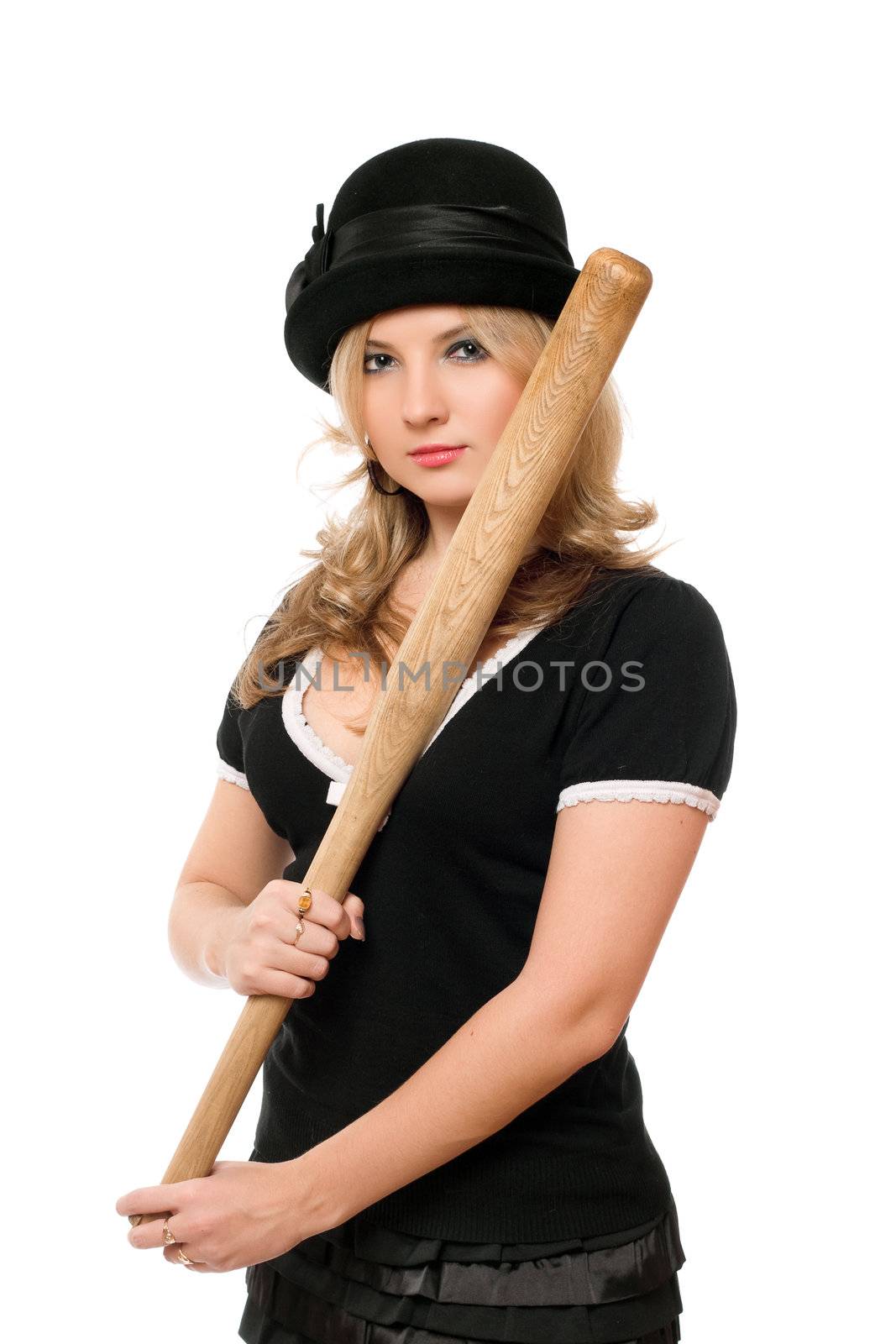 Portrait of nice young lady with a bat in their hands