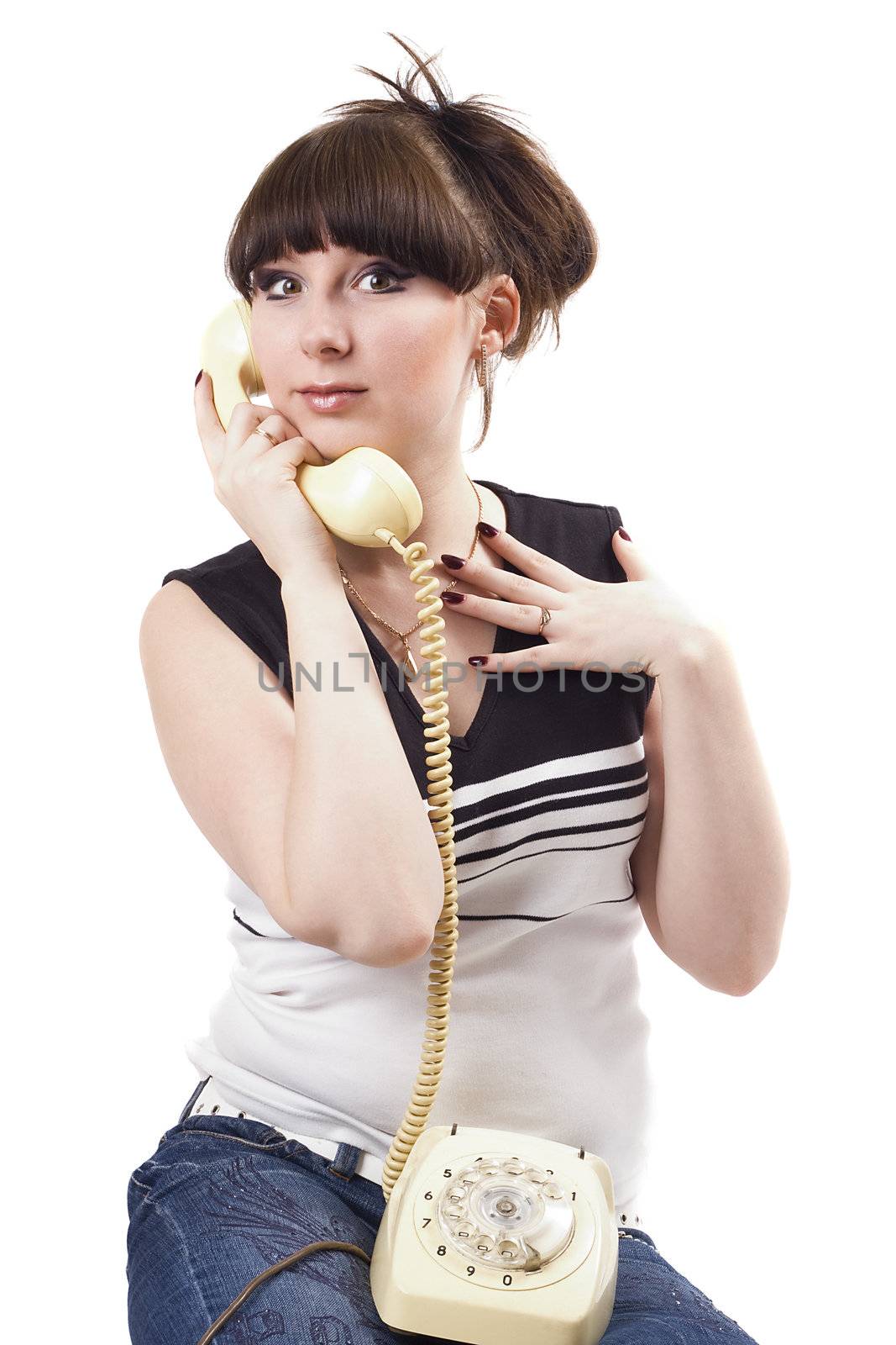 The mad housewife with phone. funny picture