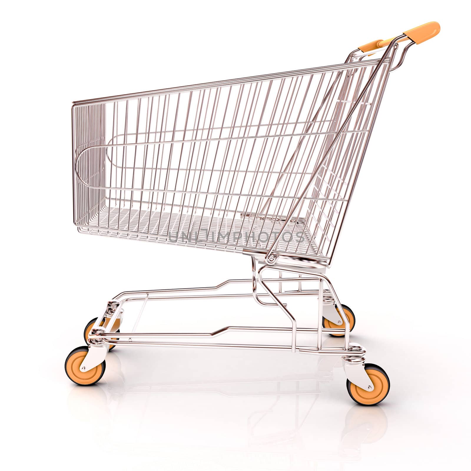 Shopping cart isolated on white background with light shodows and reflection