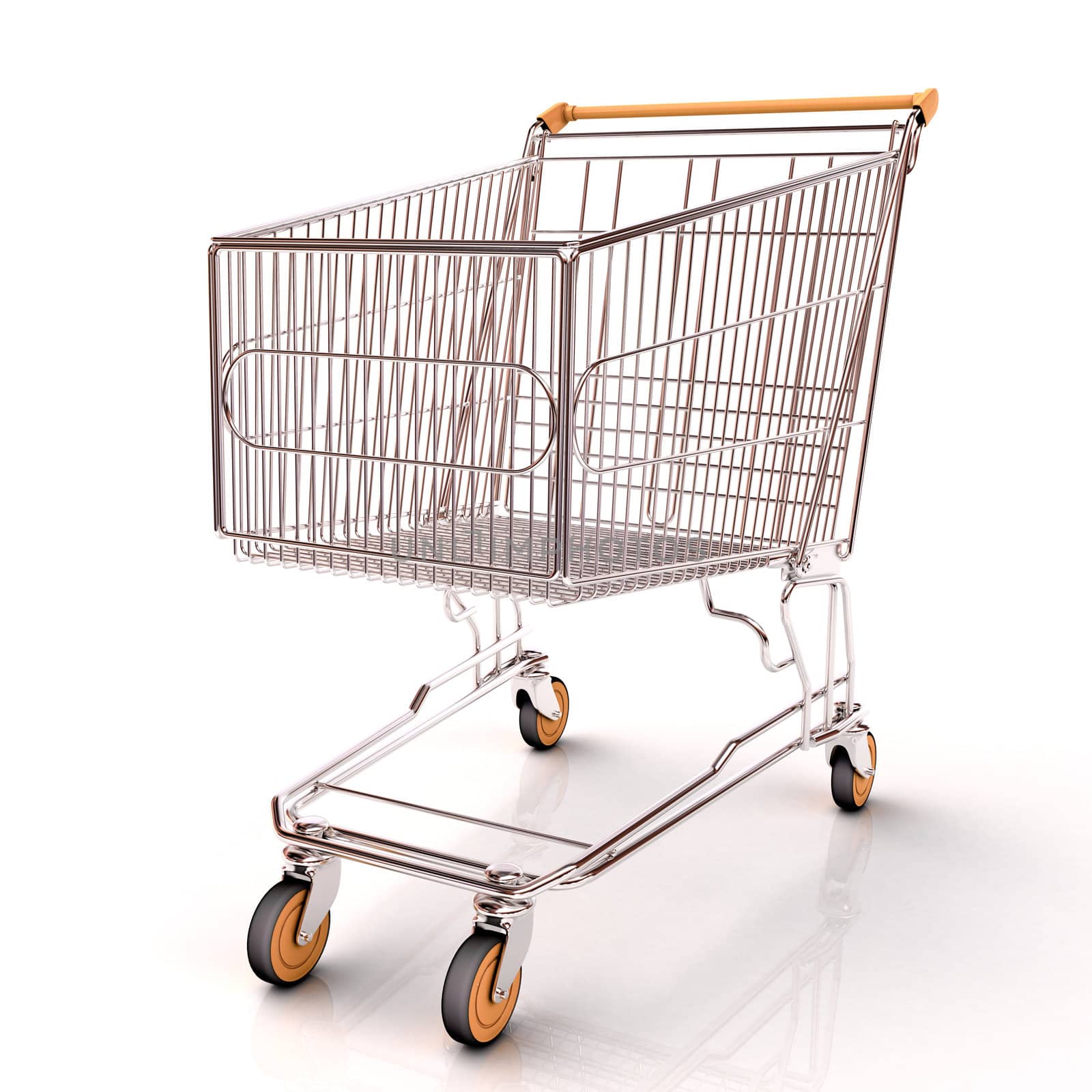 Shopping cart isolated on white background with light shodows and reflection