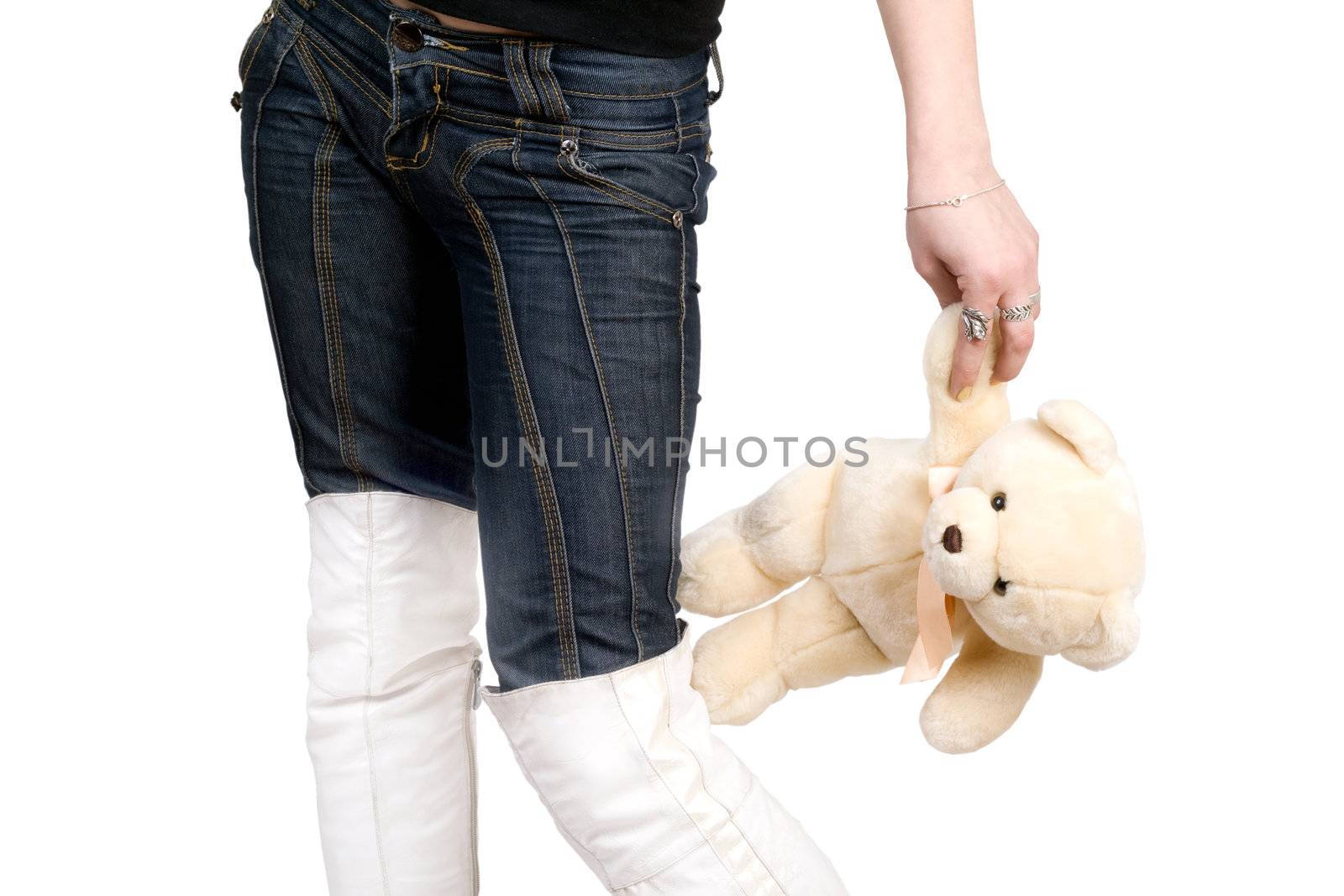 The girl with a teddy bear. Isolated