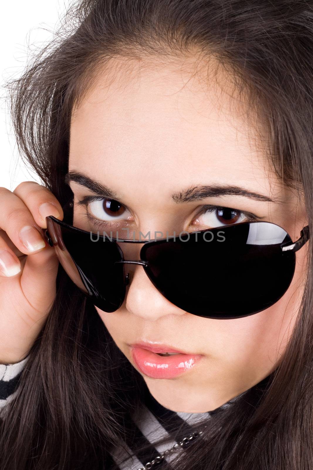 Portrait of the girl in sunglasses. Isolated