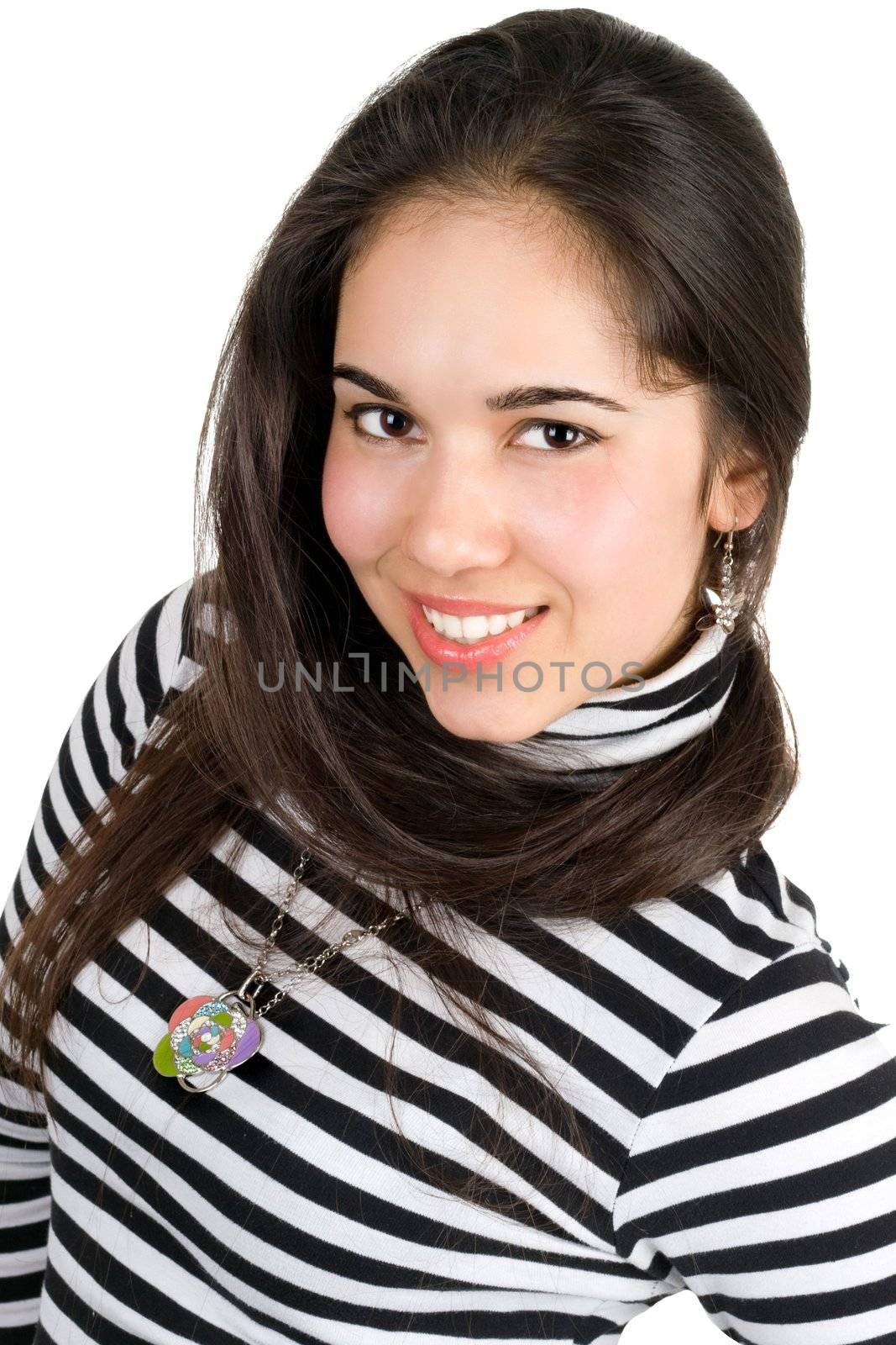 Portrait of the playful girl in striped blouse