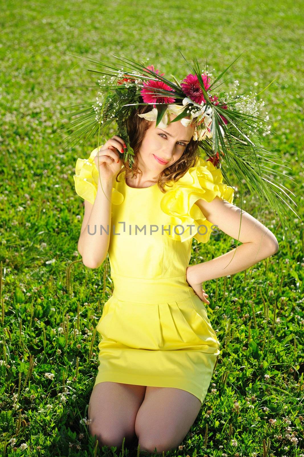 Girl with a wreath made from flowers