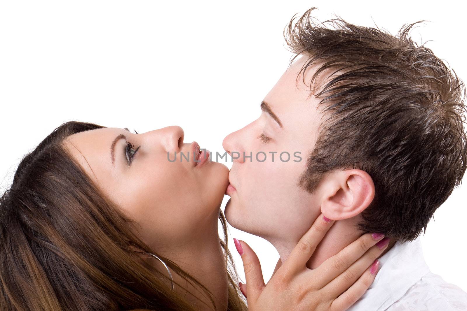 Portrait of the kissing young beauty couple 2