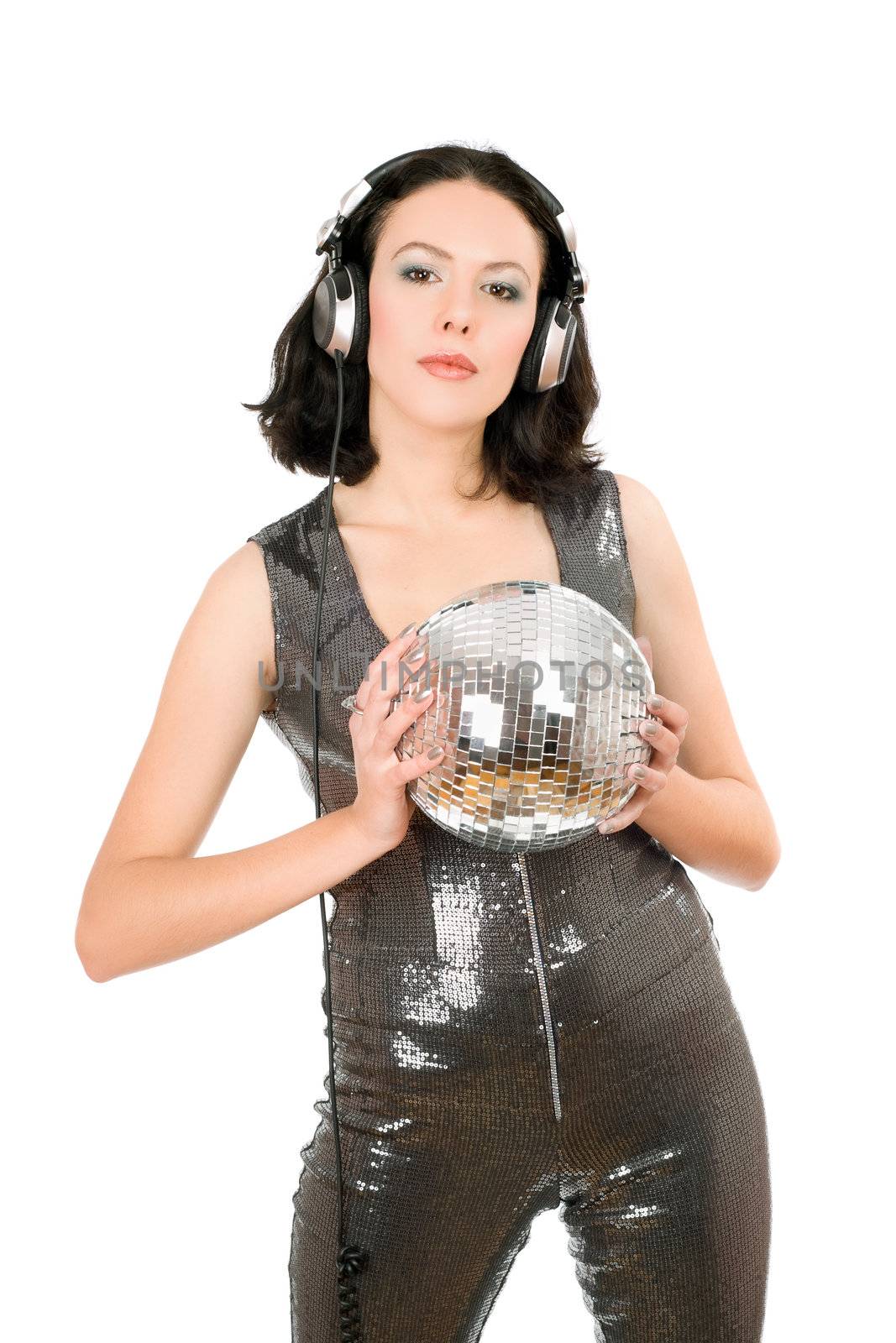 Portrait of young woman with a mirror ball in her hands