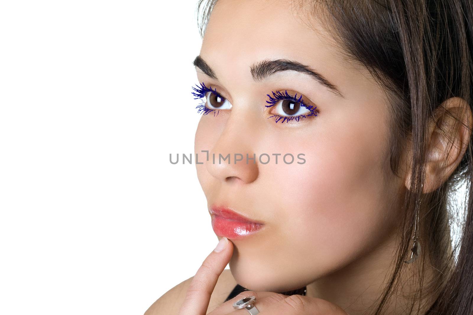 Portrait of young thoughtful woman. Isolated