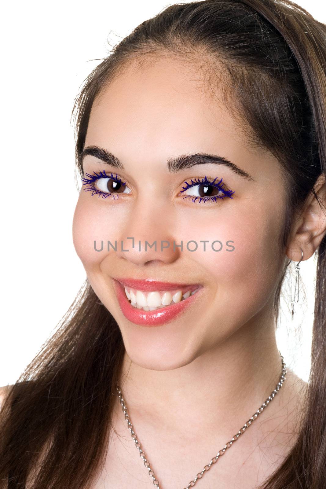 Portrait of pretty smiling woman. Isolated on white
