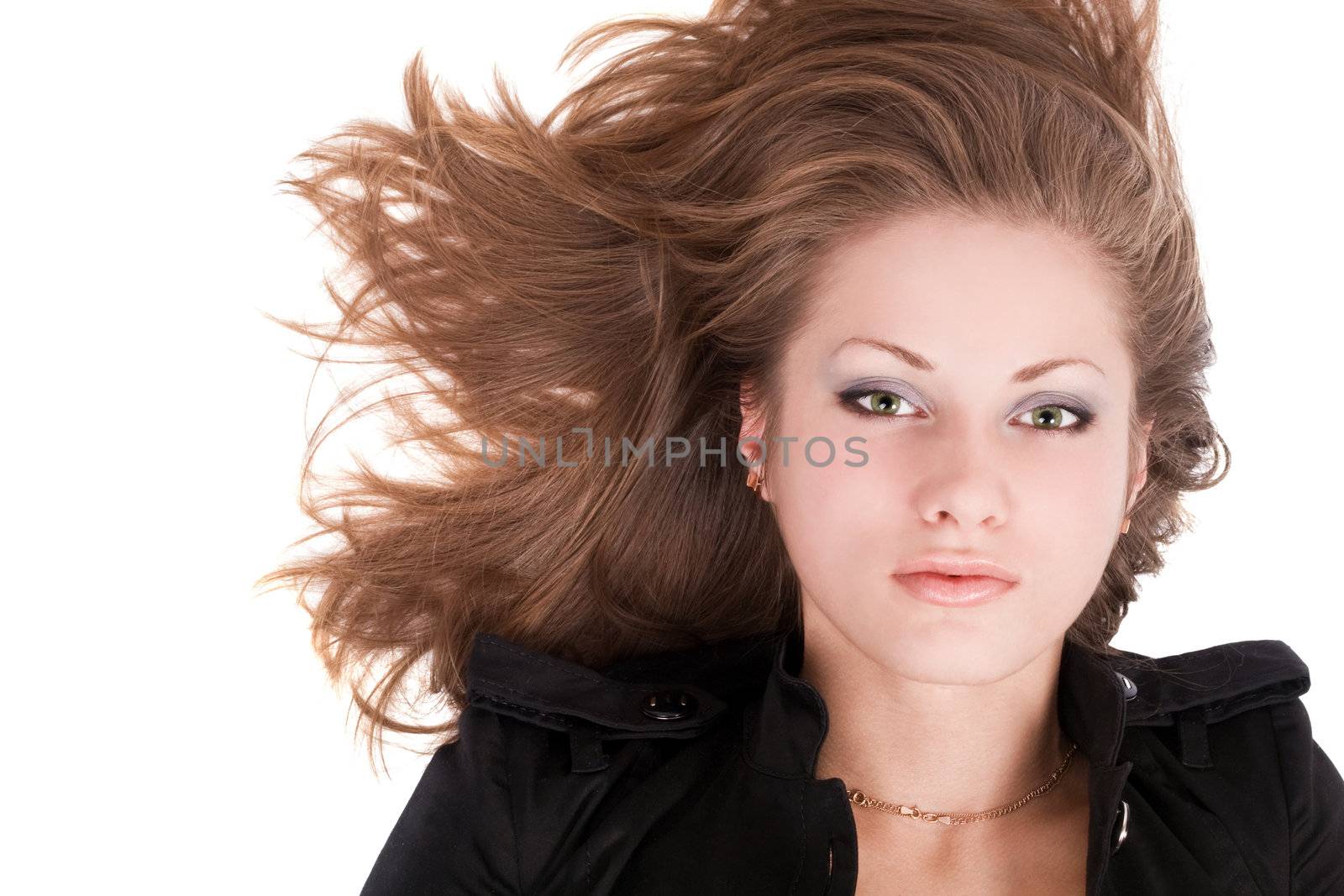 Portrait of the young beautiful woman. Isolated on a white background