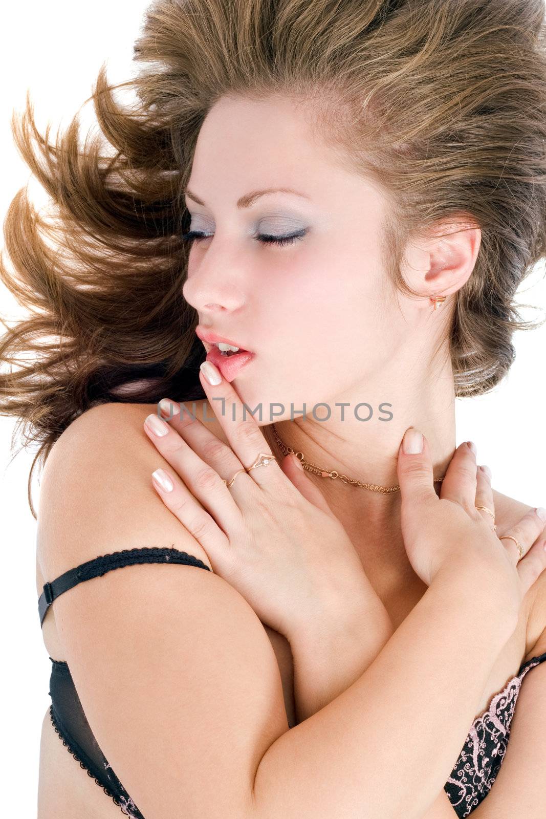 Portrait of the young beautiful woman over white
