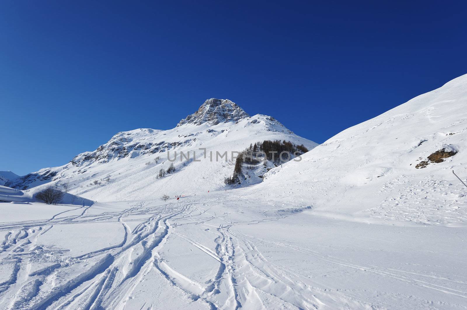 Mountains with snow in winter, Val-d'Isere, Alps, France
