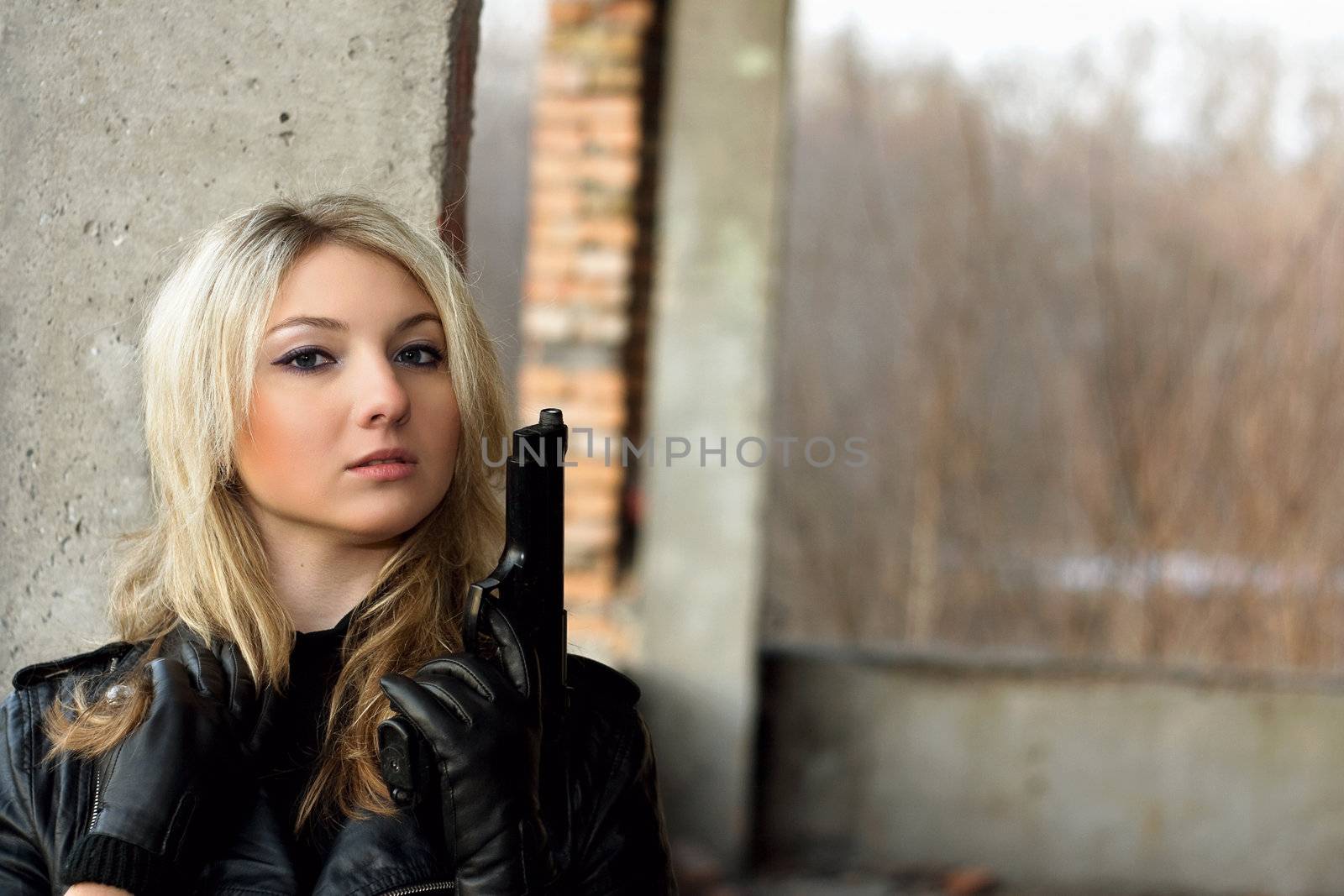 Sweet blonde female with in abandoned building