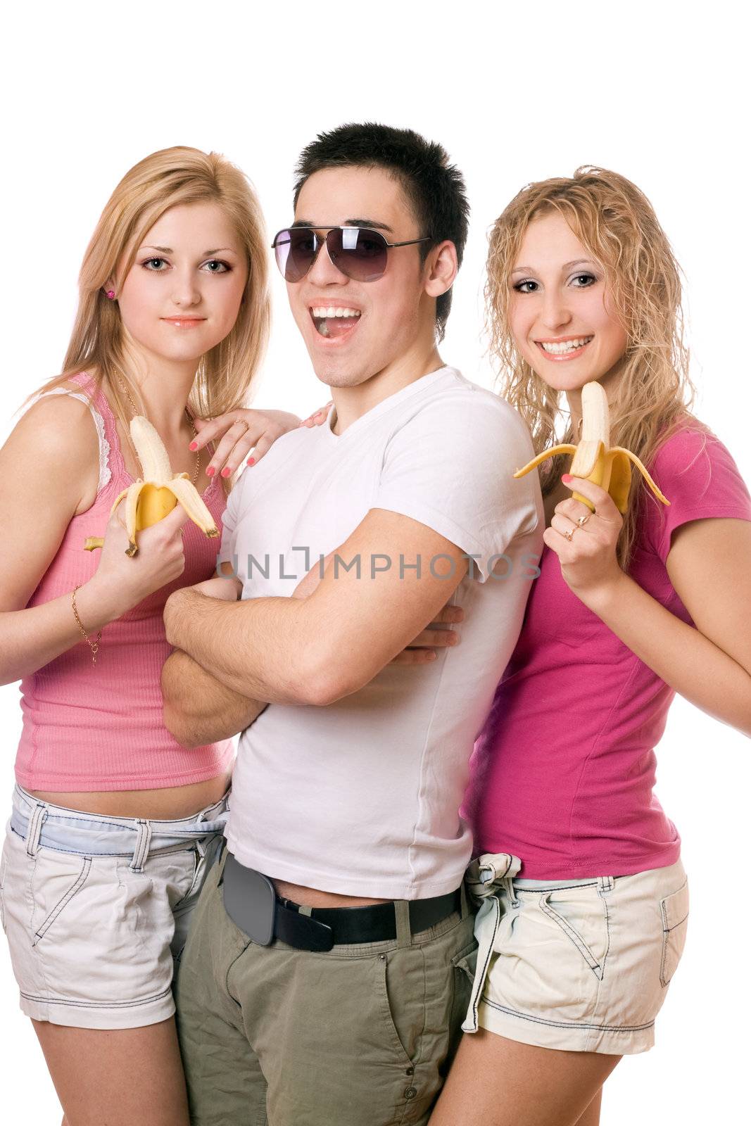 Portrait of three joyful beautiful young people