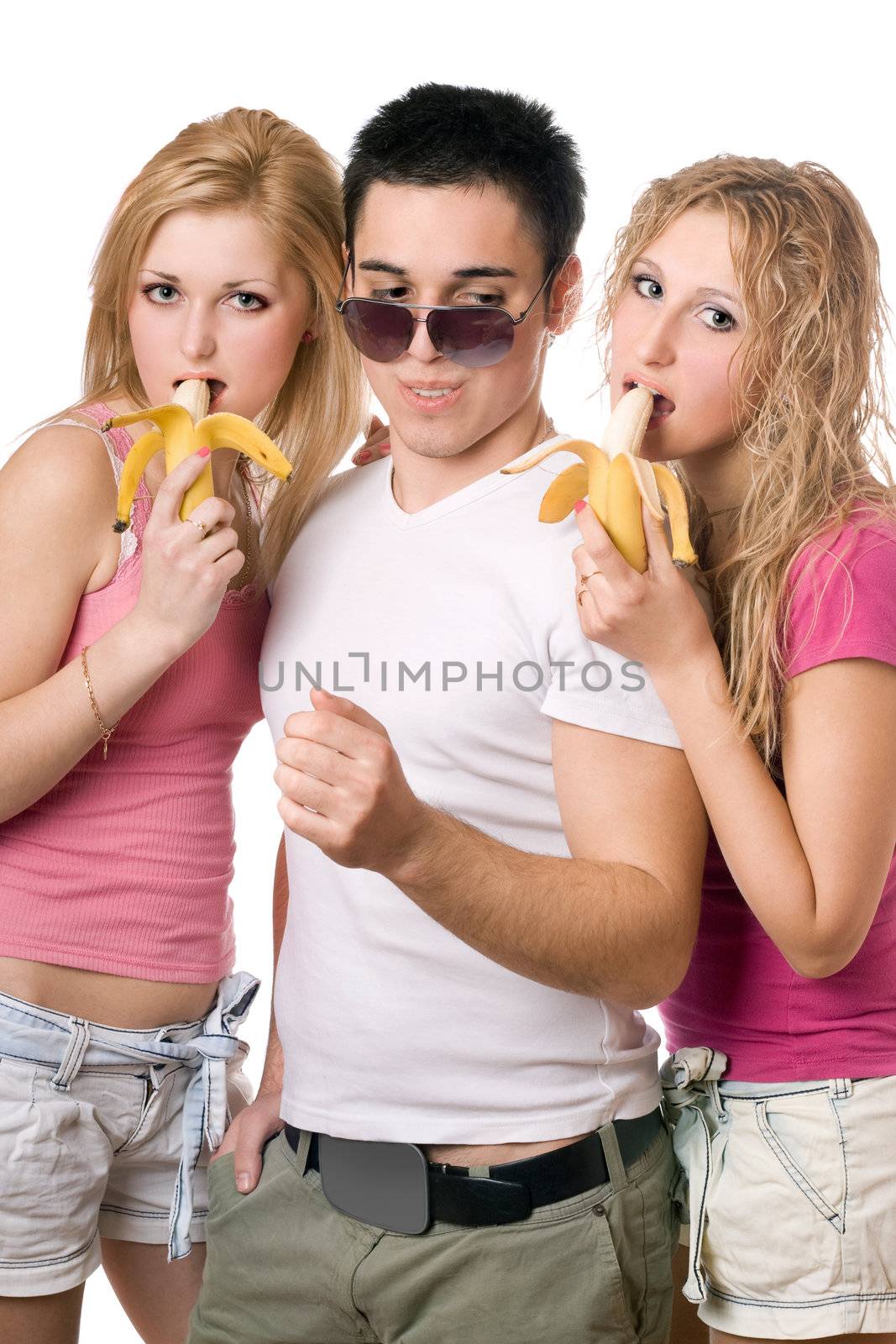 Portrait of three smiling pretty young people