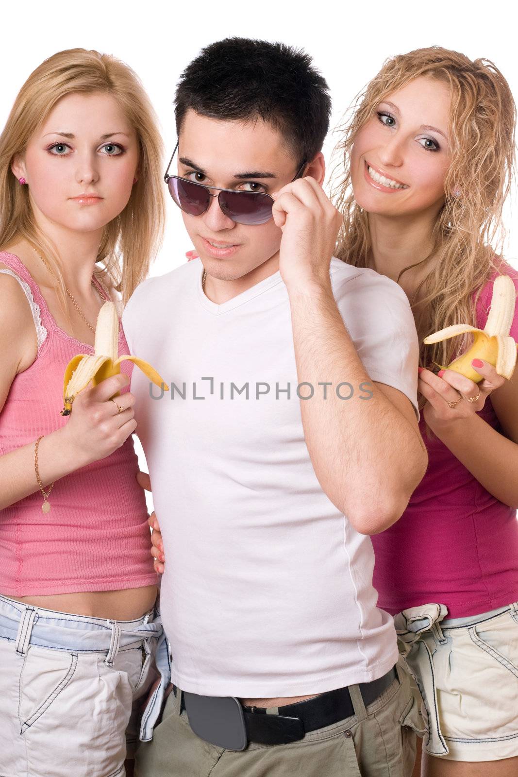 Portrait of three happy pretty young people