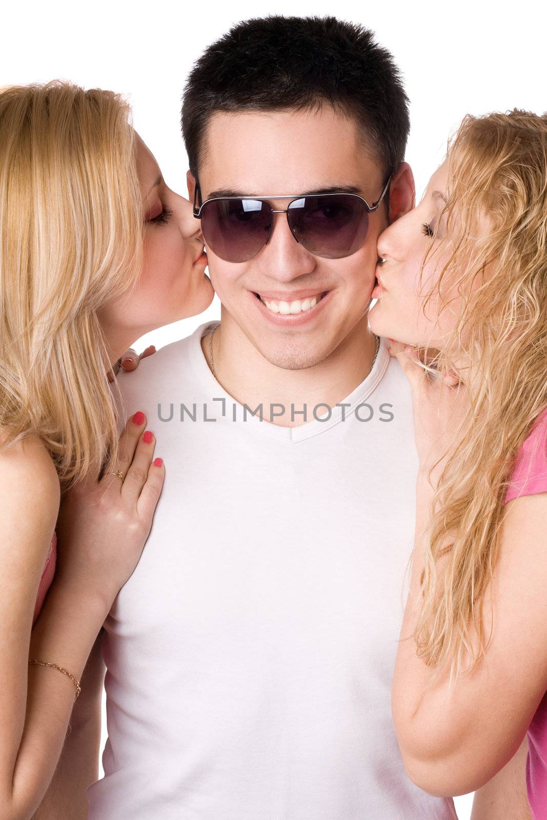 Two beautiful blonde kissing young man by acidgrey
