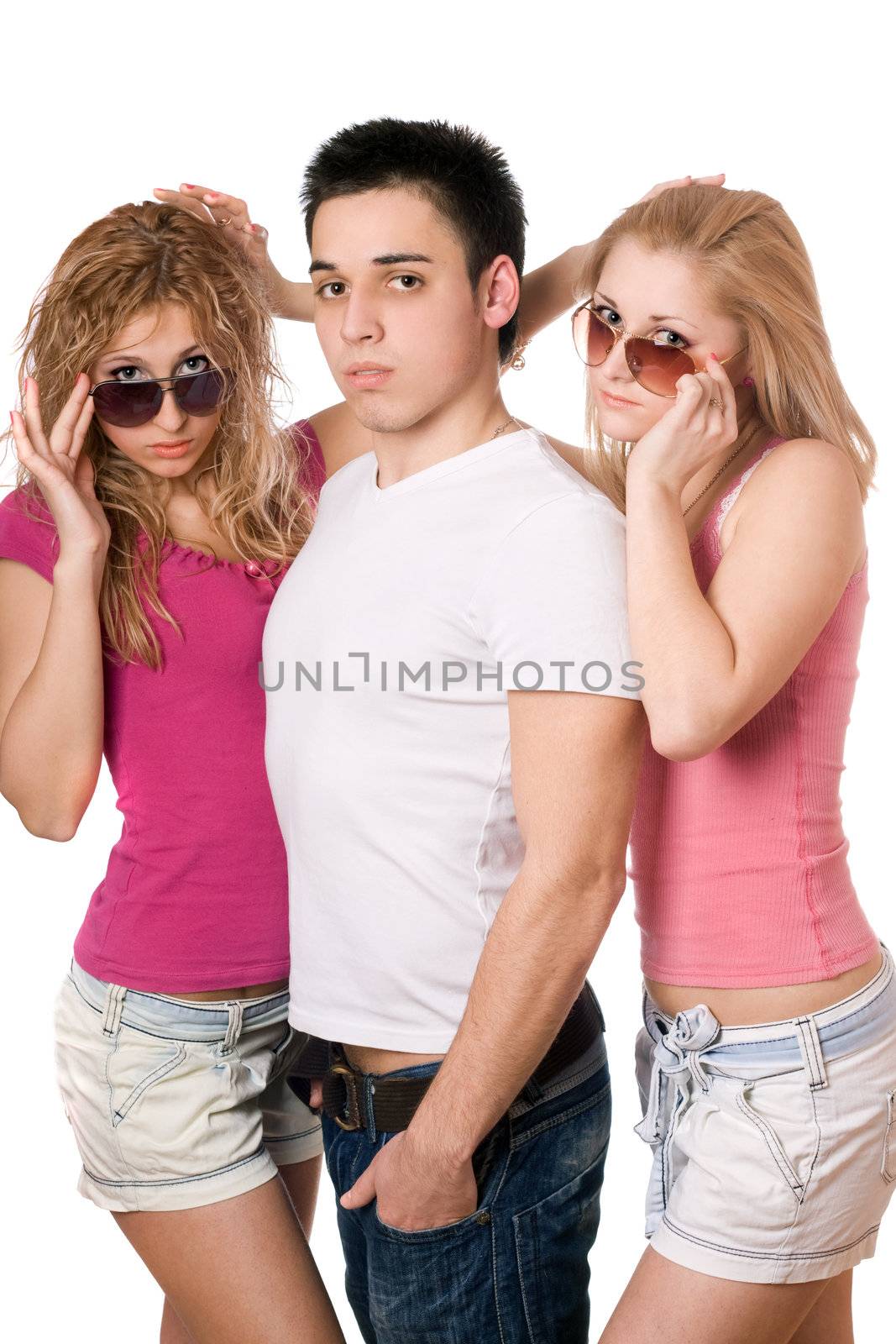 Portrait of a two sensual women and handsome young man