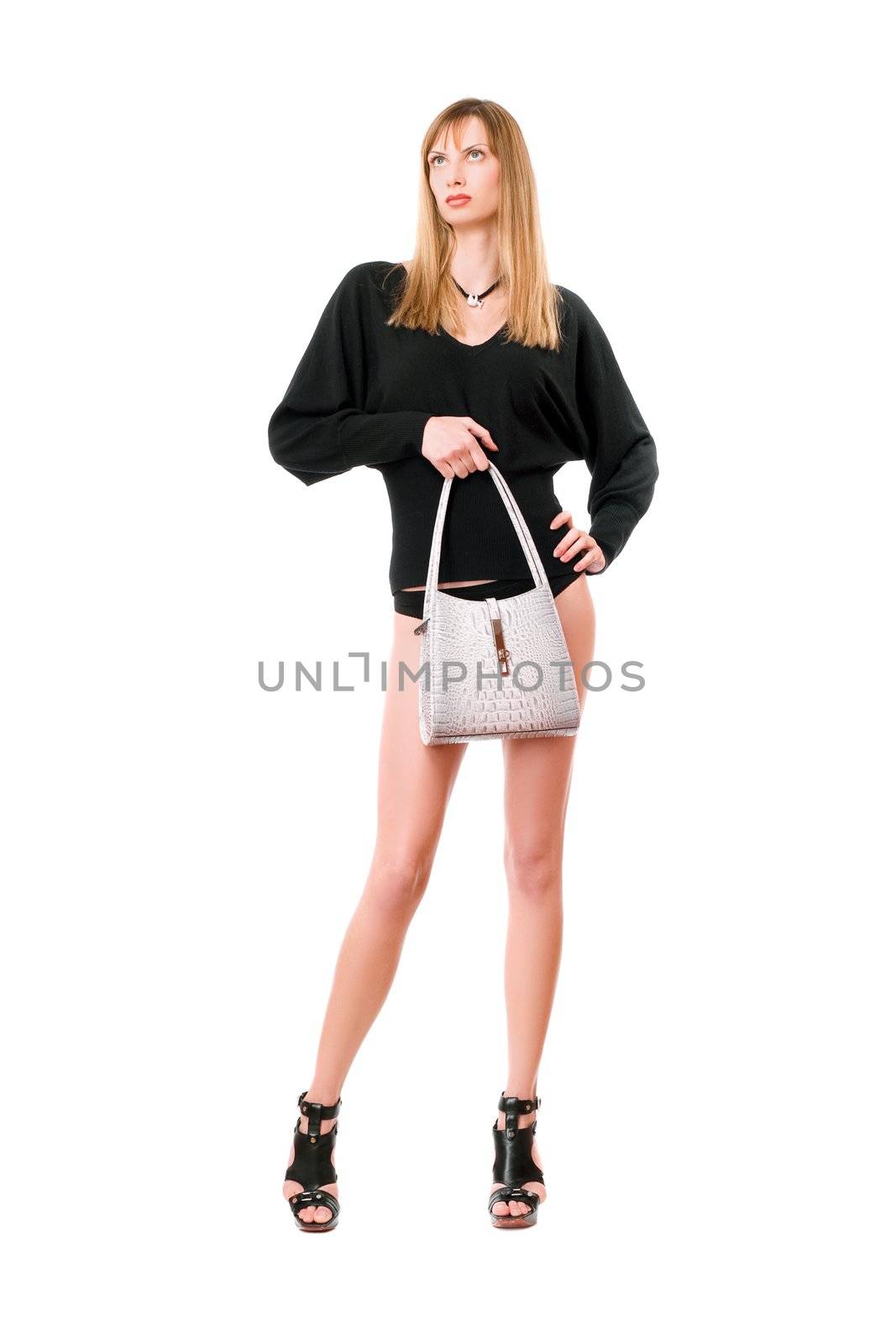 Gorgeous blonde lady with the white purse