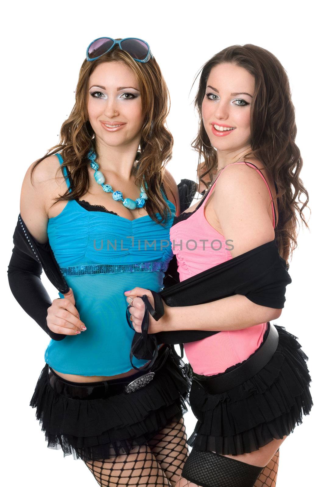 Portrait of cheerful lovely young women. Isolated