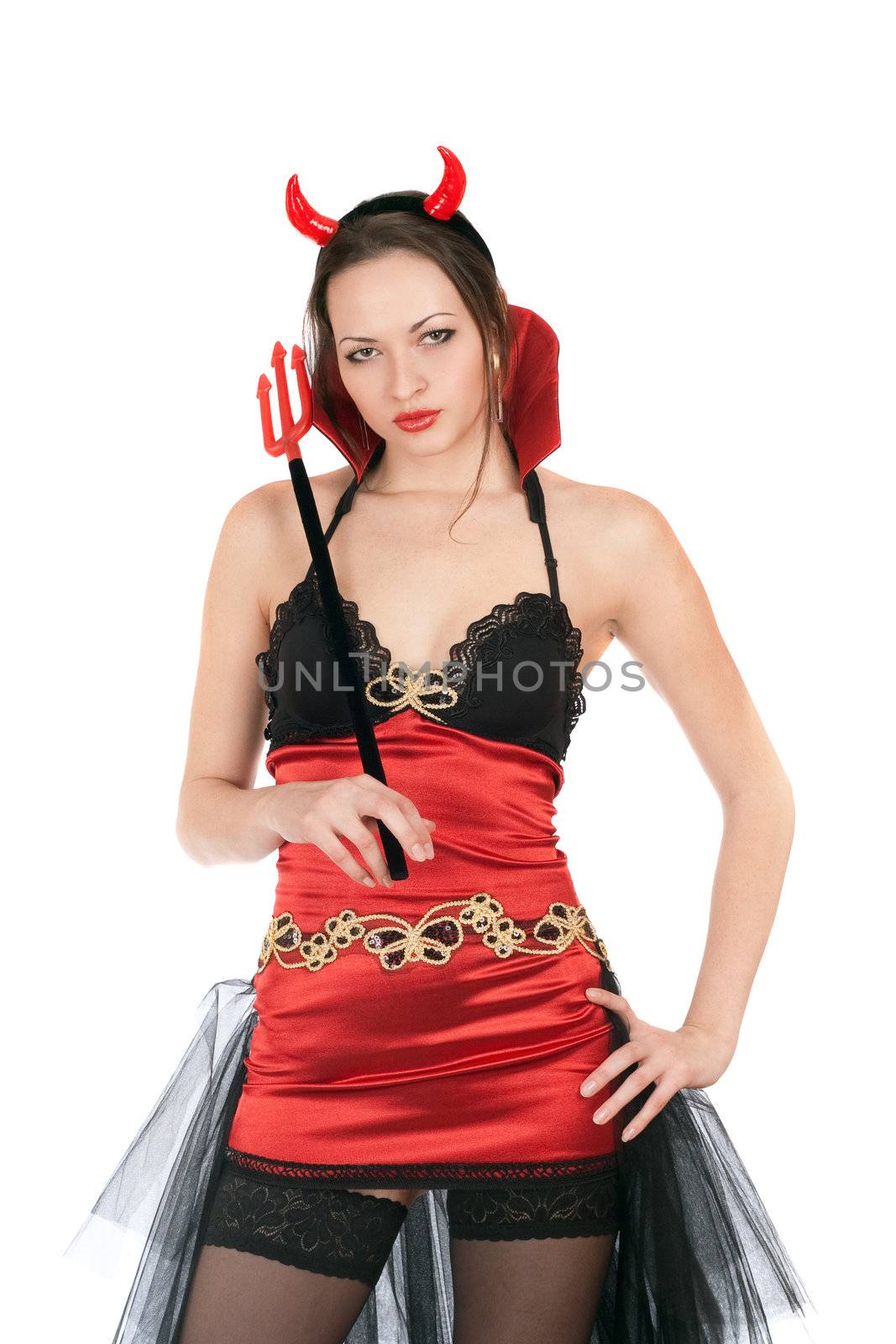 Portrait of seductive girl is wearing a sexy devil costume