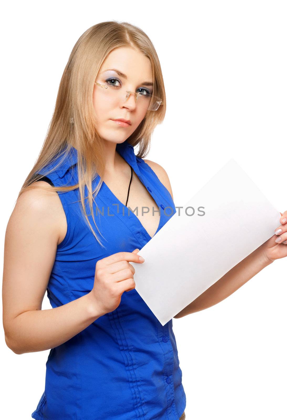 Young business woman in glasses with a paper document