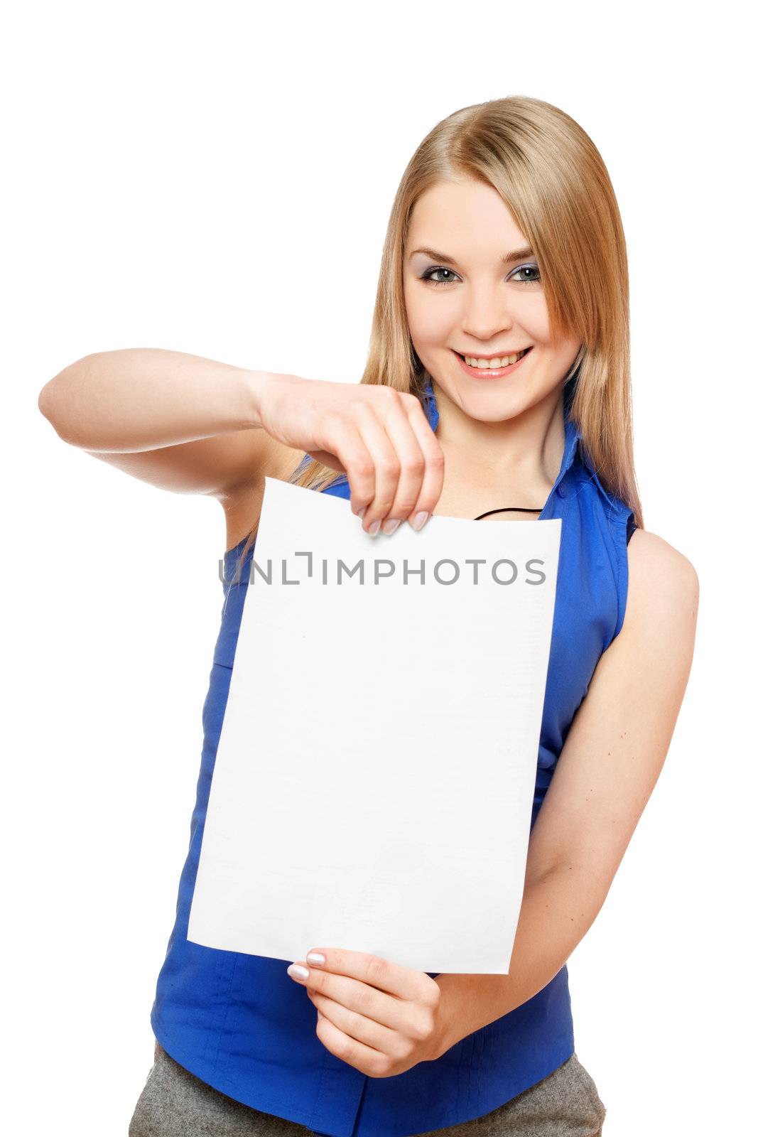 Pretty young woman holding empty white board by acidgrey