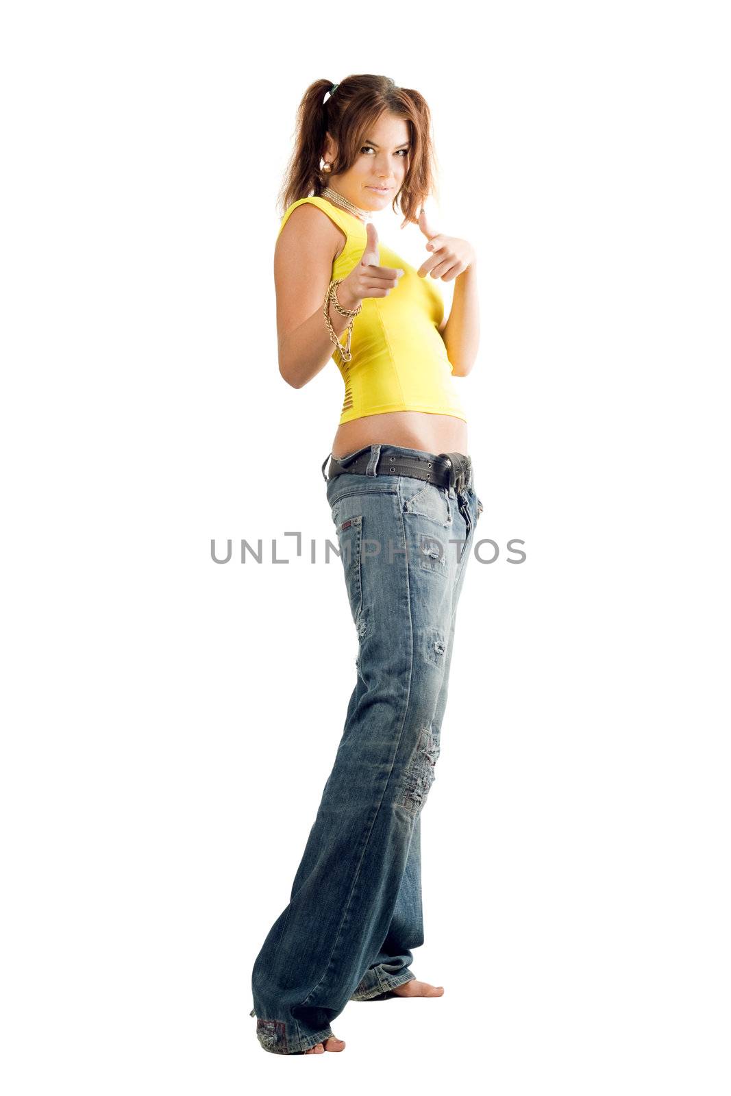 Young woman in wide jeans by acidgrey