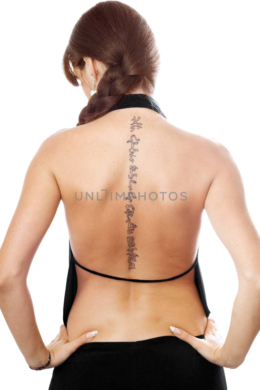 Young woman with a tattoo on her back by acidgrey