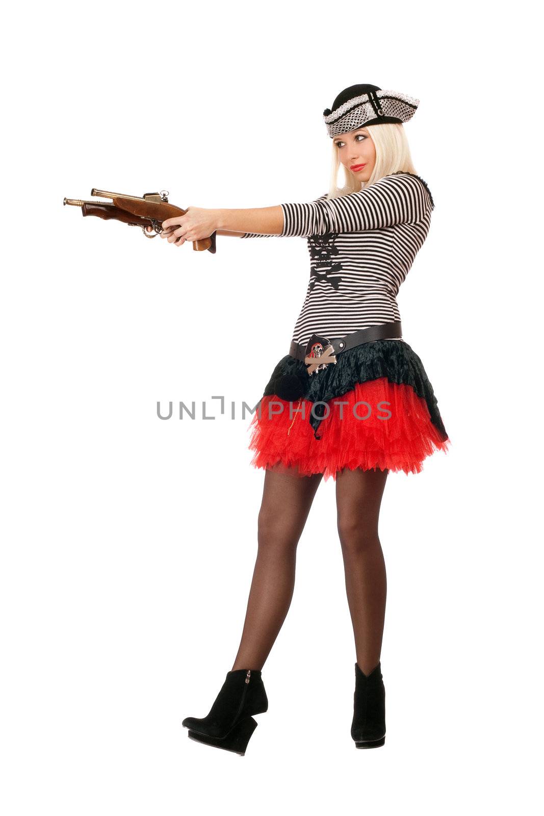 Amazing young blonde with guns dressed as pirates