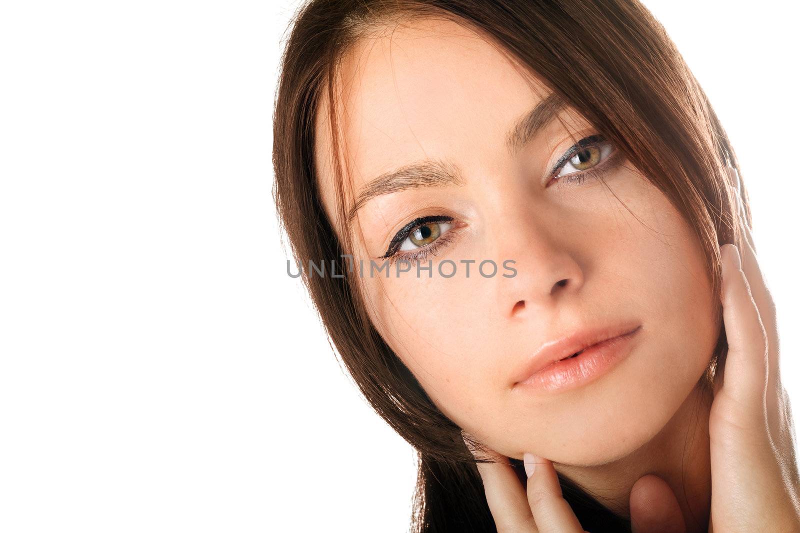 Closeup portrait of a beautiful girl. Isolated