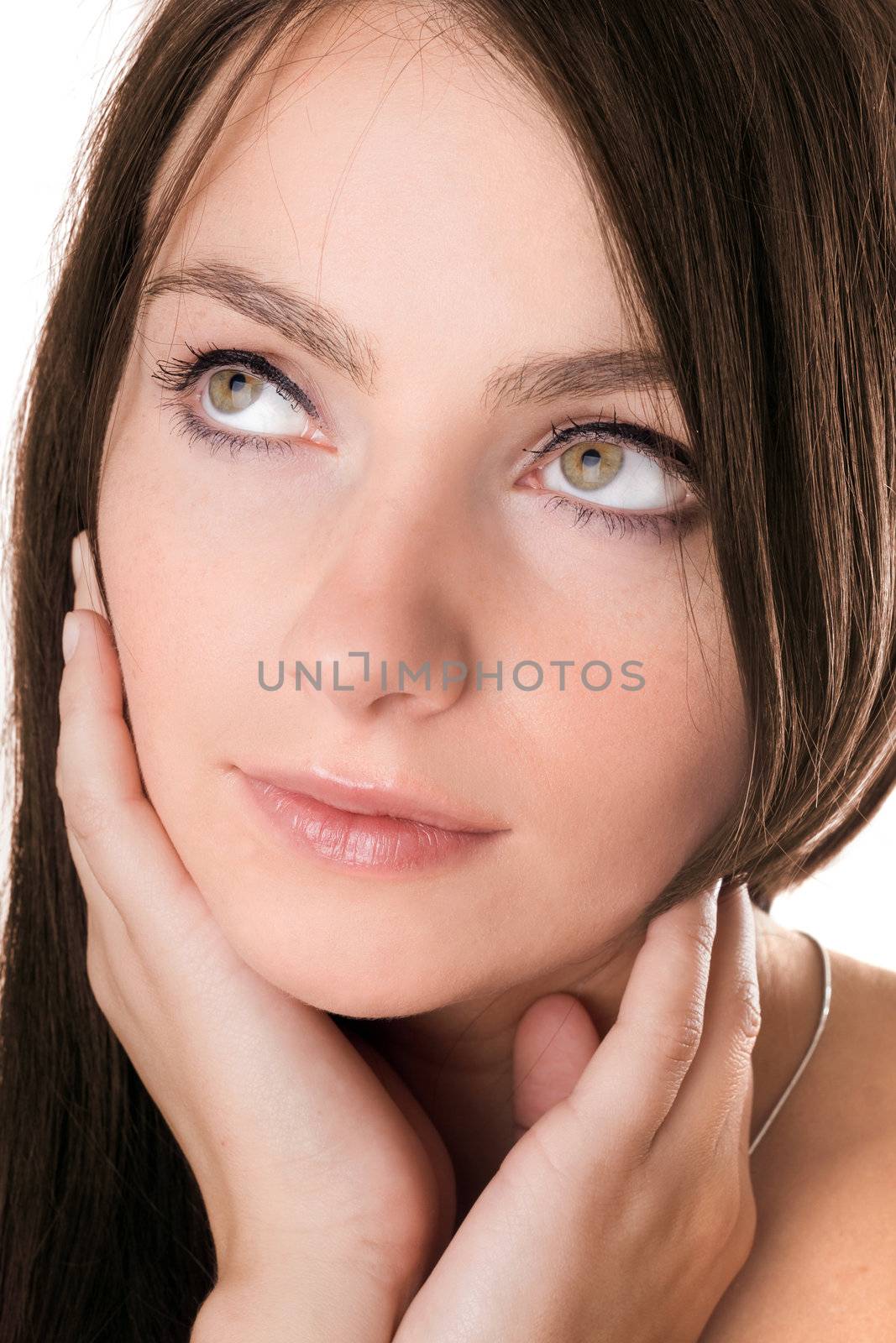Closeup portrait of a pretty girl. Isolated
