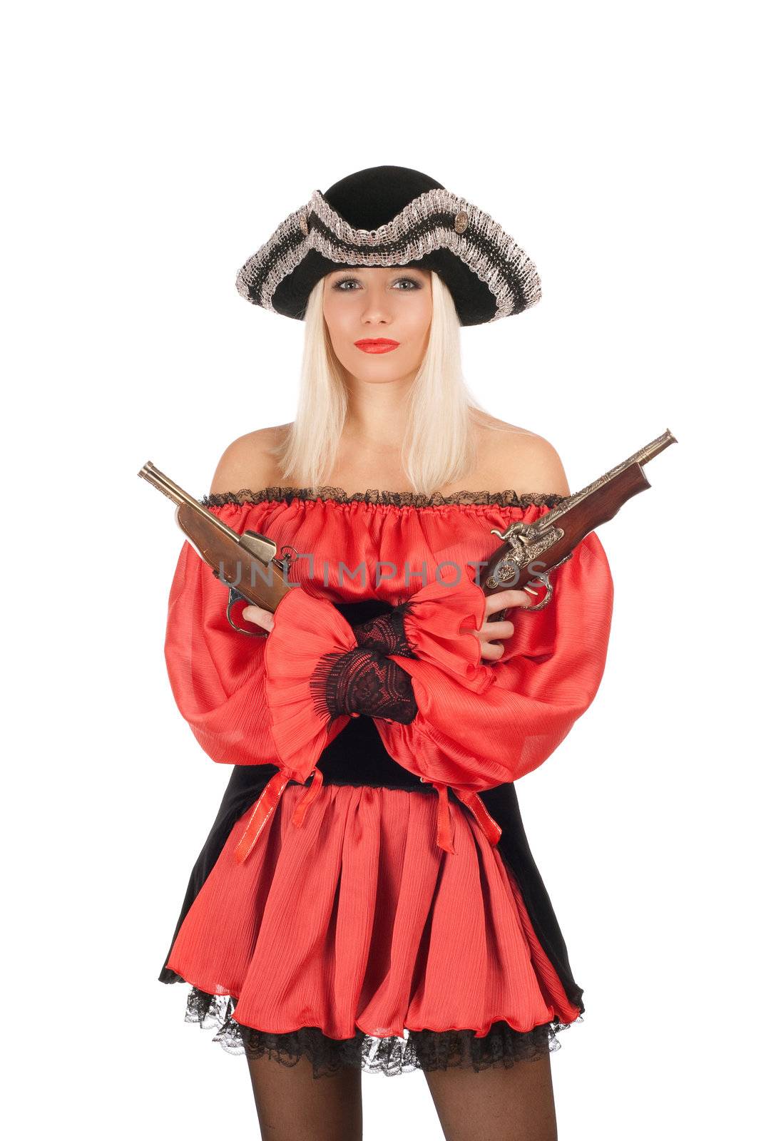 Nice young blonde with guns dressed as pirates
