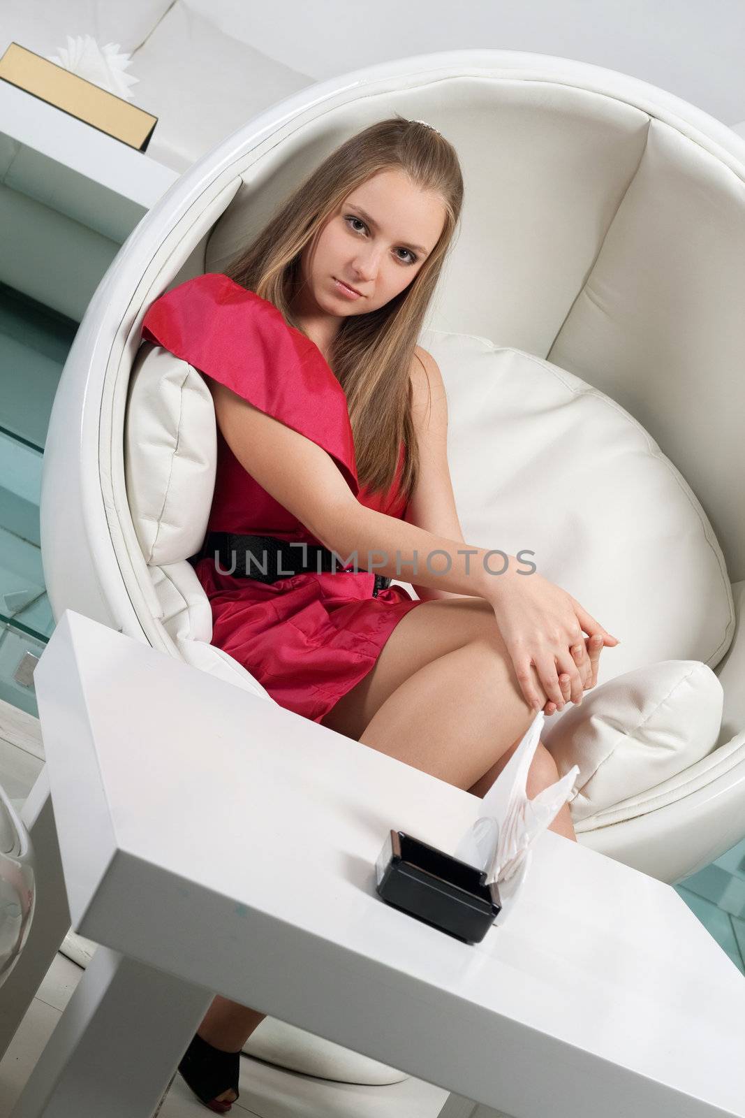 girl siting in a white chair by acidgrey