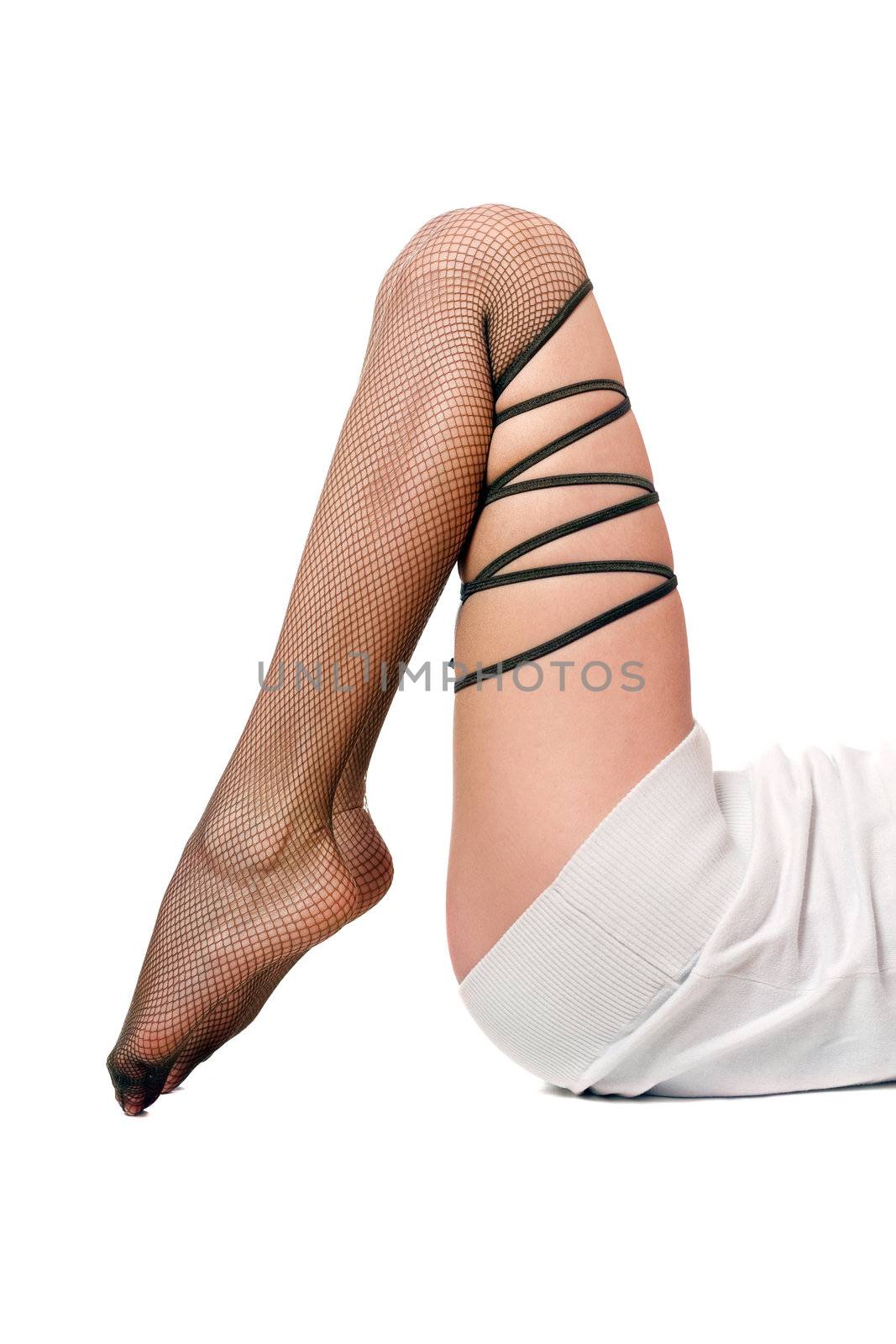 Sexy shapely women's legs in pantyhose. Isolated by acidgrey