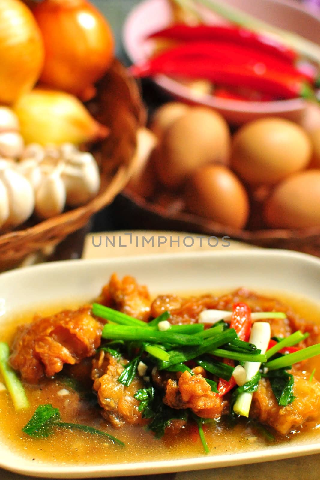 Thai foods stir fired crispy bass with celery by TanawatPontchour