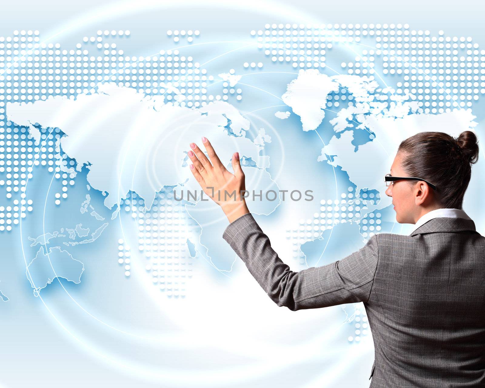 Modern Business World, A businessman navigating virtual world map