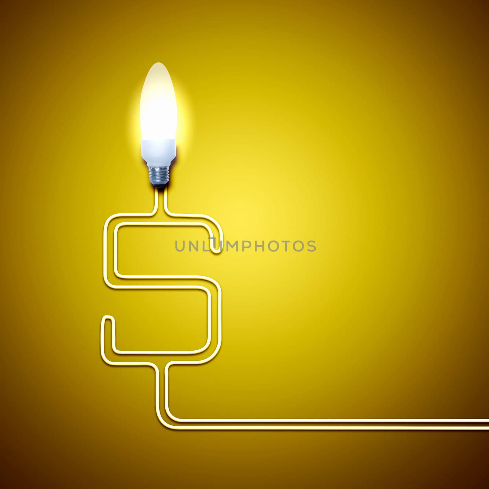 Illustration of an electric light bulb with a letter S. Conceptual illustration