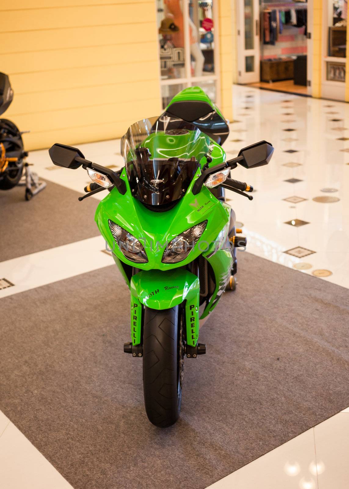 BANGKOK - SEPTEMBER 22: Kawasaki ZX-10R on display at the Promenade Bigbike Show on September 22, 2012 in Bangkok, Thailand