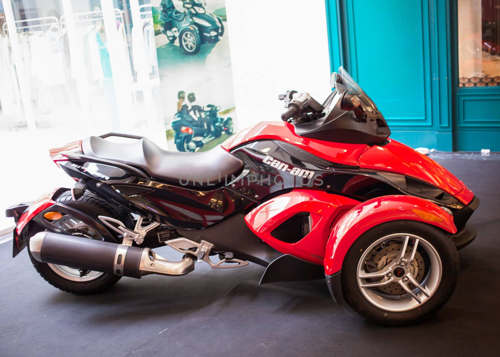 BANGKOK - SEPTEMBER 22: The Can-Am Spyder RS Roadster on display at the Promenade Bigbike Show on September 22, 2012 in Bangkok, Thailand