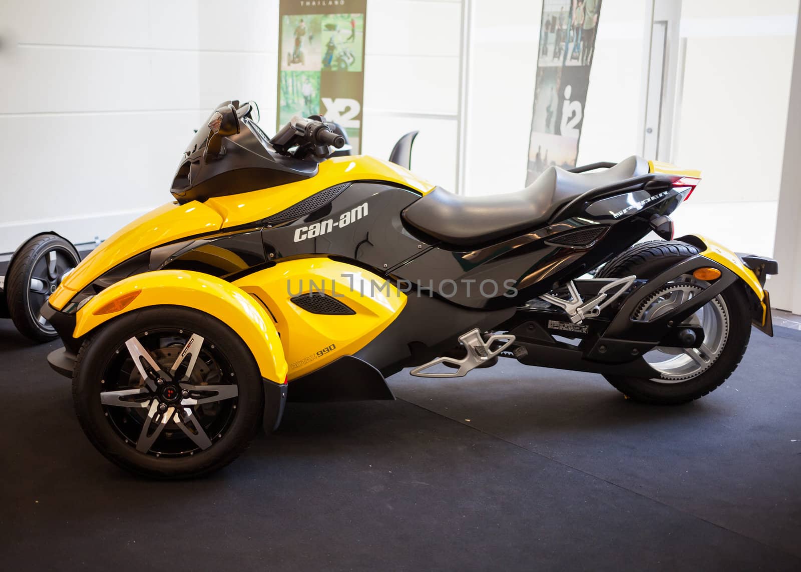 BANGKOK - SEPTEMBER 22: The Can-Am Spyder RS Roadster on display at the Promenade Bigbike Show on September 22, 2012 in Bangkok, Thailand