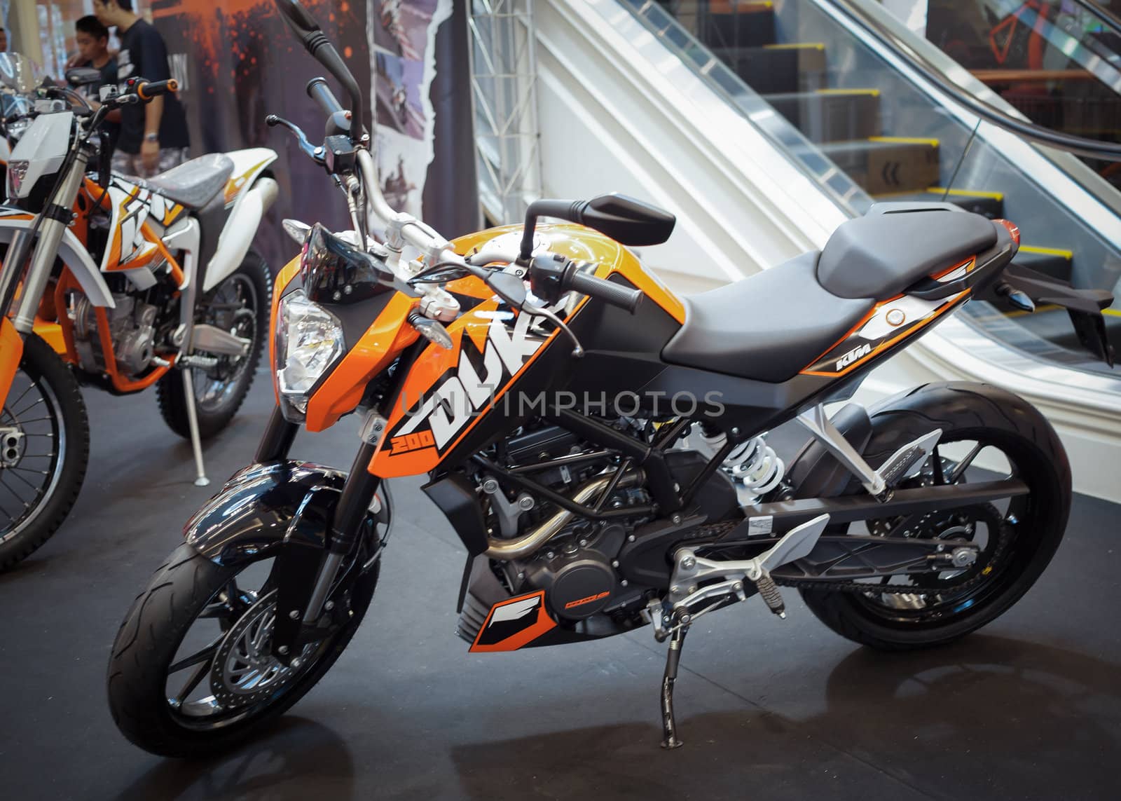 BANGKOK - SEPTEMBER 22: The KTM 200 DUKE, Naked Bike on display at the Promenade Bigbike Show on September 22, 2012 in Bangkok, Thailand