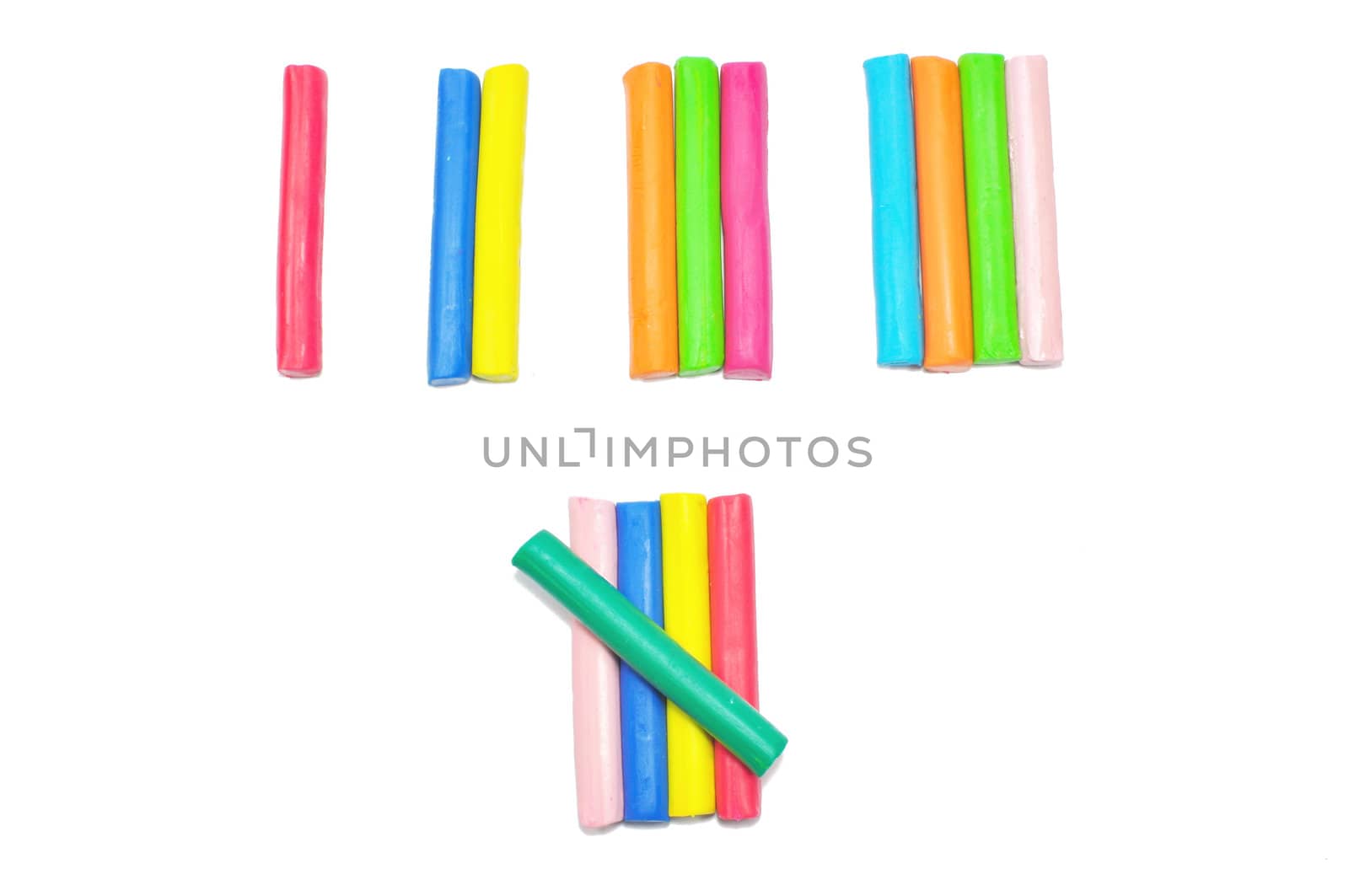  colorful plasticine stick counted on white background