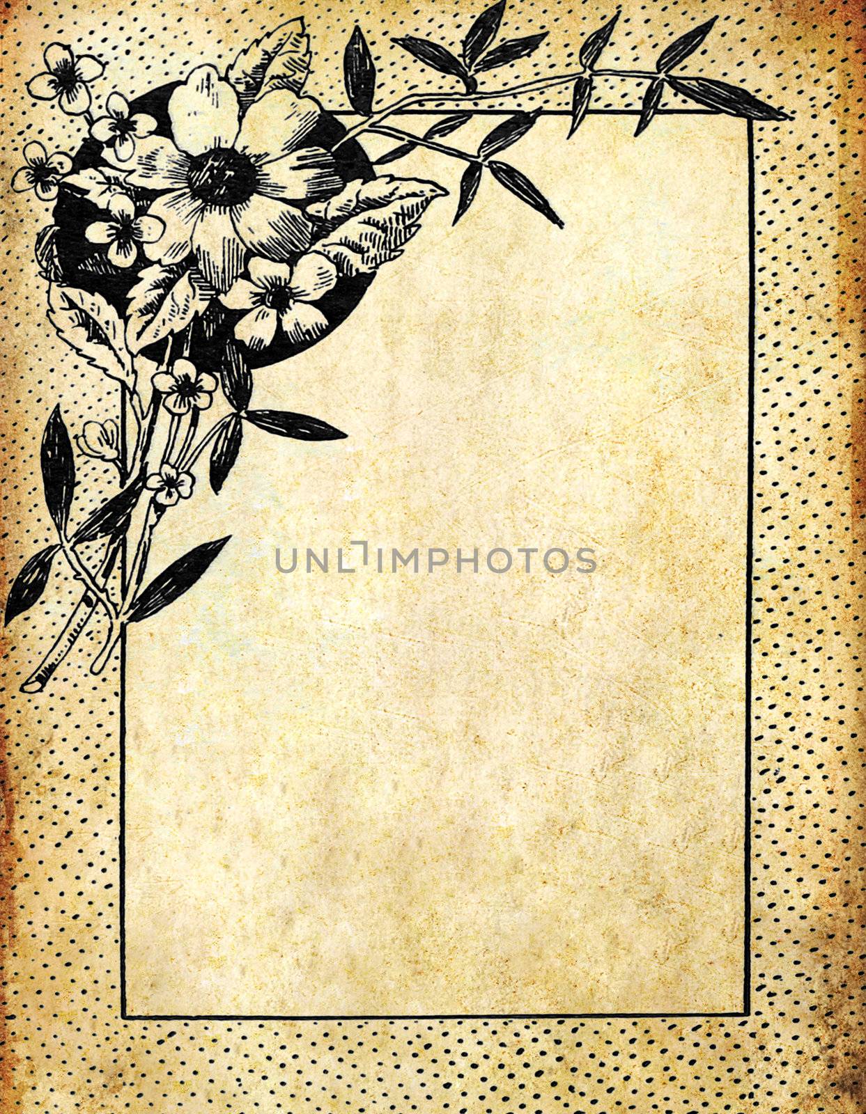 Vintage flower frame on old grunge paper by nuchylee